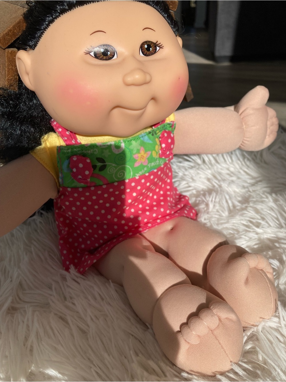 2011 Plush Baby Doll with Pink Polka-Dot Outfit and Green Trim